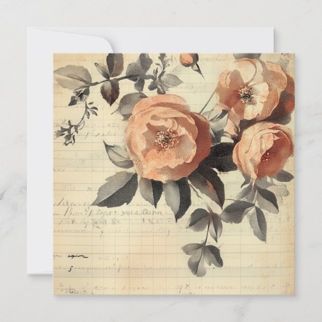 Peachy Roses Junk Journal Paper Sheet Invitation (Front)