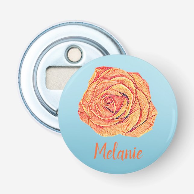 Peachy Tangerine Rose Bottle Opener (Front)
