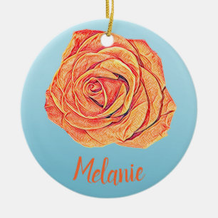 Peachy Tangerine Rose Ceramic Tree Decoration