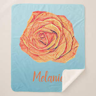 Peachy Tangerine Rose Sherpa Blanket