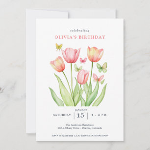 Peachy Watercolor Tulips Floral  Invitation