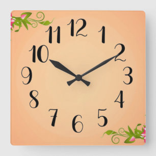 Peachy with Greenery and a High Contrast Face Square Wall Clock