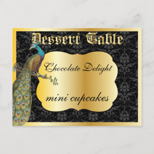 Peackcock Gold Dessert or Candy Buffet Table Sign Postcard