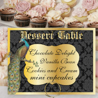 Peackcock Gold Dessert or Candy Buffet Table Sign