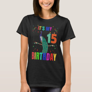 Peacock 15th Birthday Cute Birds Animal Graphi T-Shirt