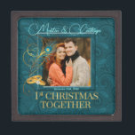 Peacock 1st Christmas Together Teal and Gold Photo Jewellery Box<br><div class="desc">This beautiful little Wooden Photo Gift Box is adorned with our beautiful Peacock Wedding Collection Design. We created this Gift Box specifically to coordinate with our First Christmas Together Newlywed Ornaments and the entire Peacock Wedding Collection. When combined with the matching ornament, you have a treasure to remind you each...</div>