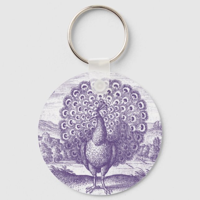 Peacock, a vintage engraving key ring (Front)