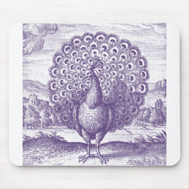 Peacock, a vintage engraving mouse mat (Front)