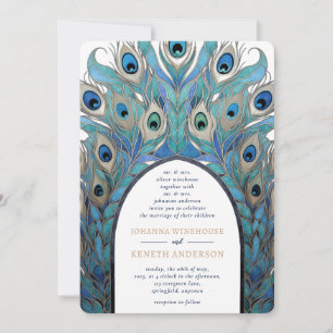 Peacock Abstract Arch Monogram Invitation