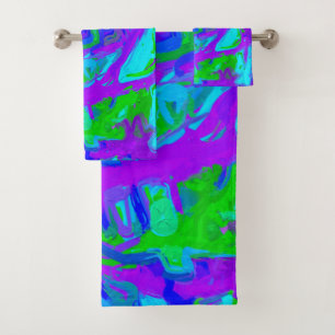Peacock Abstract Watercolors Bath Towel Set
