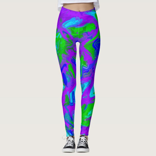 Peacock Abstract Watercolors Leggings (Front)