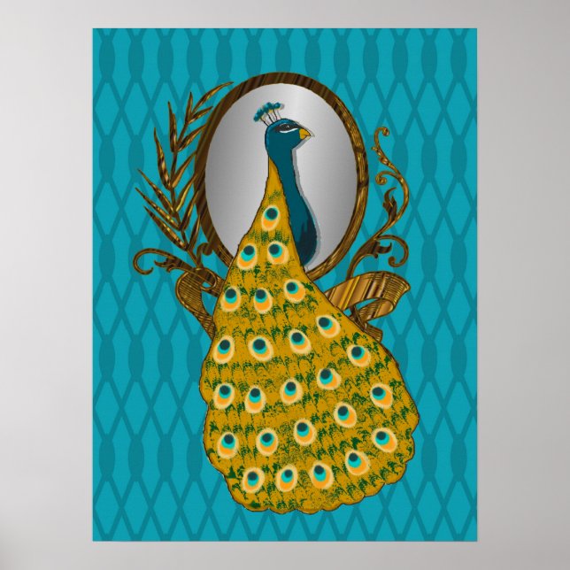 Peacock Admiring His Reflection Poster Print (Front)