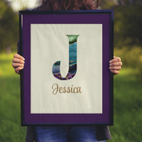 Peacock Agate Letter J Personalised 