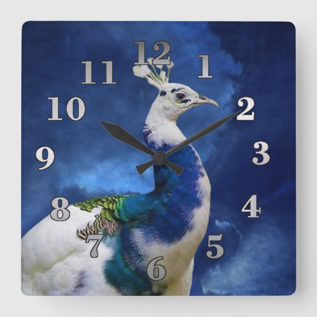 Peacock and Blue Sky Square Wall Clock (Front)