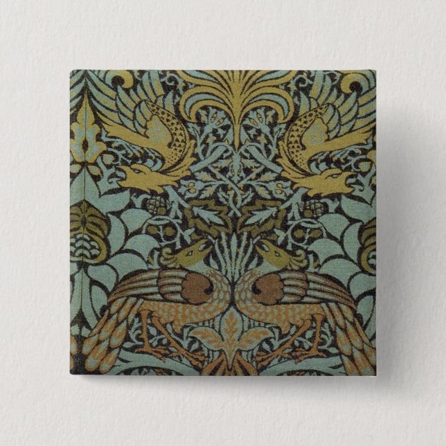 Peacock and Dragon (by William Morris) 15 Cm Square Badge (Front)