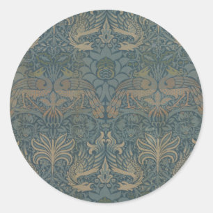 Peacock and Dragon by William Morris Classic Round Sticker