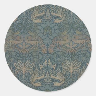 Peacock and Dragon by William Morris Classic Round Sticker