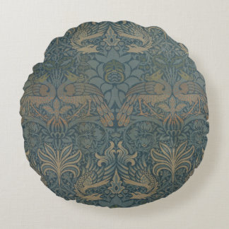 Peacock and Dragon by William Morris Round Cushion