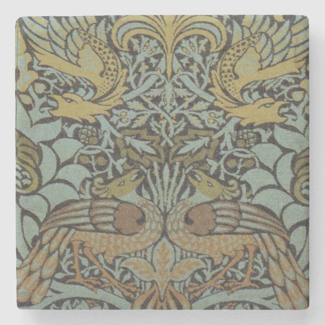 Peacock and Dragon (by William Morris) Stone Coaster (Front)