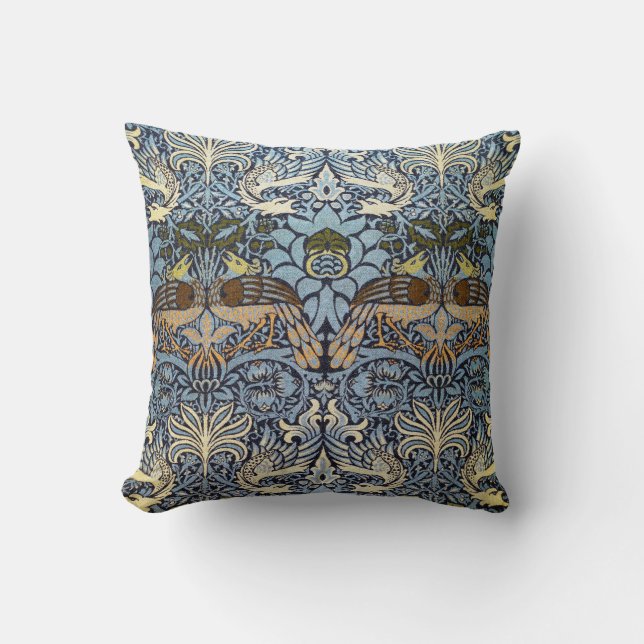 Peacock and Dragon, William Morris Cushion (Front)