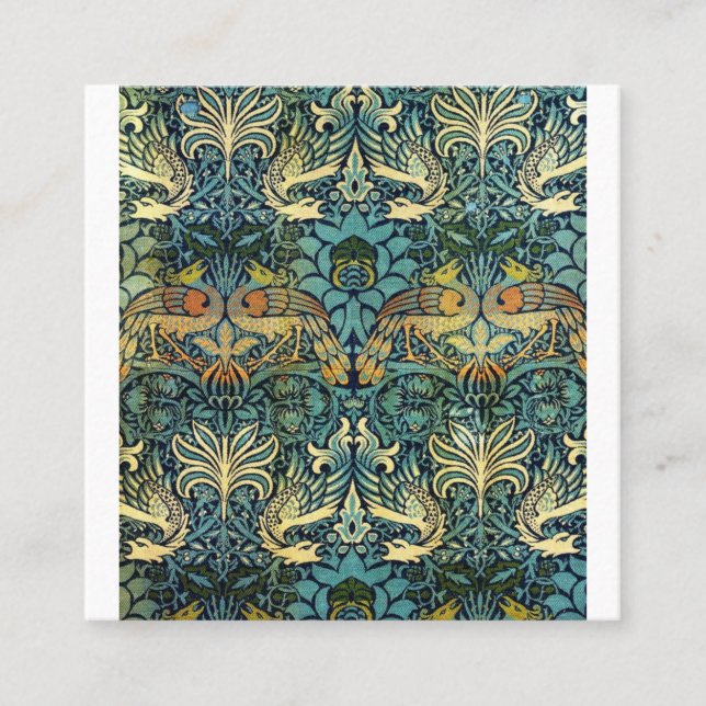 Peacock And Dragon William Morris Square Business Card (Front)