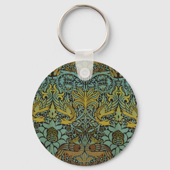 Peacock and Dragon William Morris Tapestry Design Key Ring (Front)
