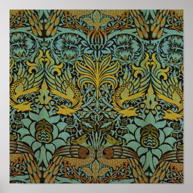 Peacock and Dragon William Morris Tapestry Design Poster (Front)