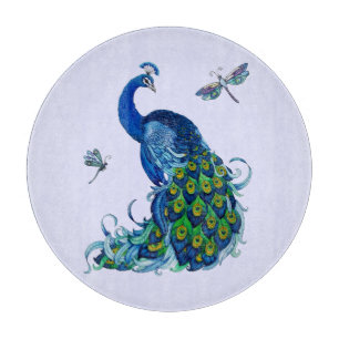 Peacock and Dragonfly Design Cutting Board
