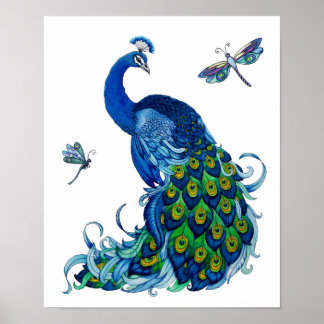 Peacock and Dragonfly Design Poster