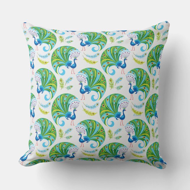 Peacock and Feathers Pattern Cushion (Front)