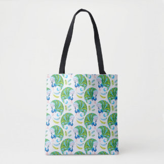 Peacock and Feathers Pattern Tote Bag