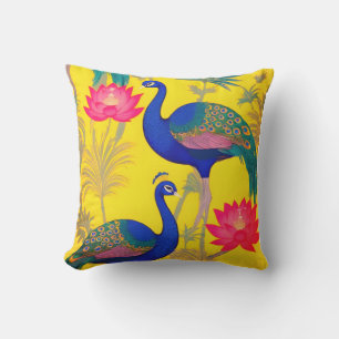 Peacock and Floral Throw pillow