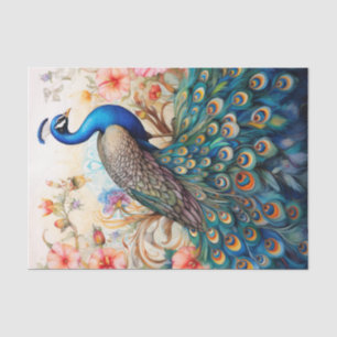 Peacock and Flowers Decoupage Tissue Paper