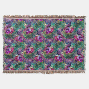 Peacock and flowers floral bird pattern elegant  throw blanket