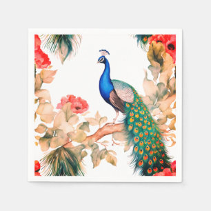 Peacock and Flowers Paper Party Napkins