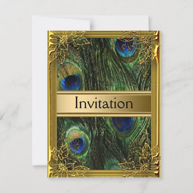 Peacock and Gold Invitation Any Party (Front)