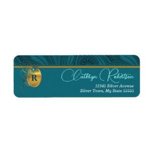 Peacock and Gold Monogrammed Address