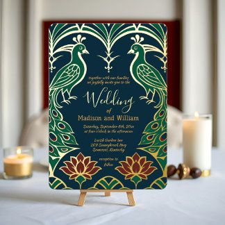 Peacock and Lotus Wedding Elegant Deco Regal Blue