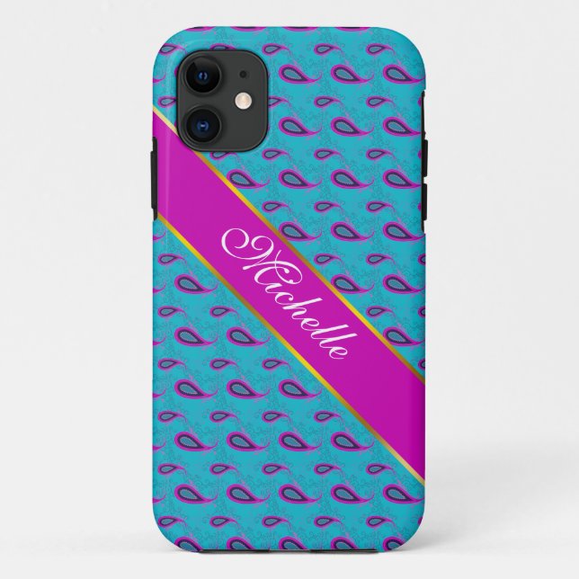 Peacock and Magenta Paisley Pattern Case-Mate iPhone Case (Back)
