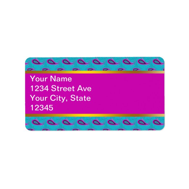 Peacock and Magenta Paisley Pattern Label (Front)