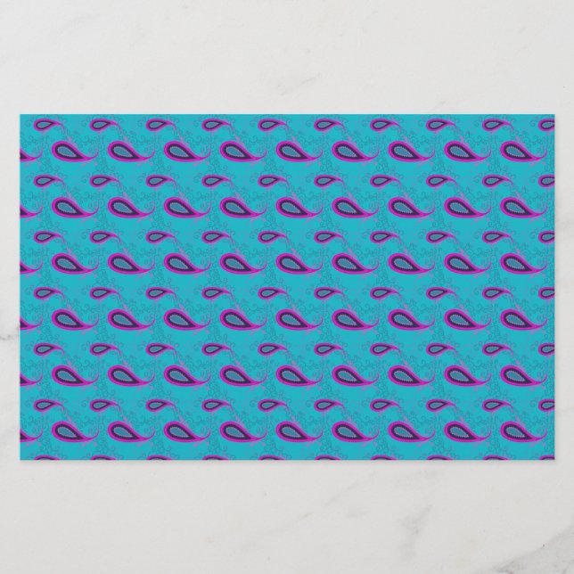 Peacock and Magenta Paisley Pattern Stationery (Front)