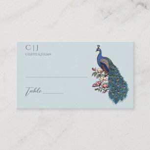 Peacock and Magnolia French Blue Wedding Place Card