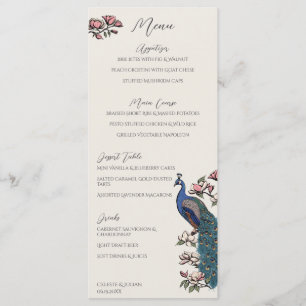 Peacock and Magnolia Hand-Drawn Wedding Menu