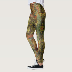 Peacock and oakleaf floral Victorian jacquard Leggings