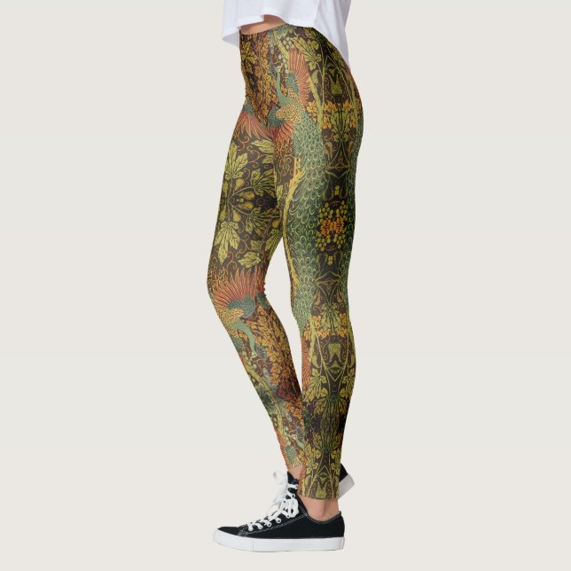 Peacock and oakleaf floral Victorian jacquard Leggings (Left)