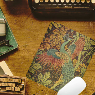 Peacock and oakleaf floral Victorian jacquard Mouse Mat
