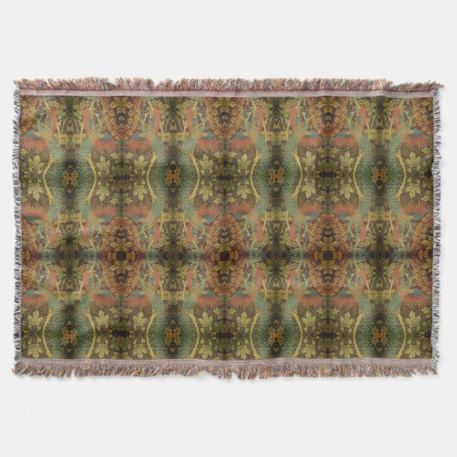 Peacock and oakleaf floral Victorian jacquard  Throw Blanket (Front)