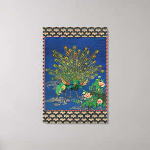 Peacock and Peahen, Japanese illustration, Canvas Print