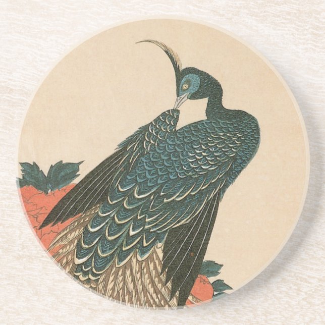 Peacock and Peonies by Hiroshige, Japanese Art Coaster (Front)