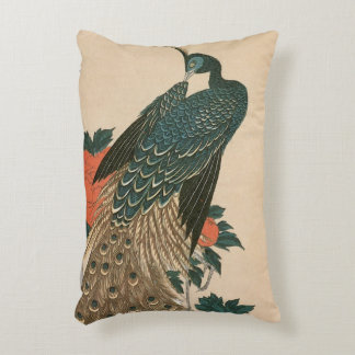 Peacock and Peonies by Hiroshige, Japanese Art Decorative Cushion